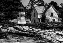 Weathered Perkins Island Light in Maine -Gritty Look BW
